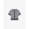 Maje Striped Short-sleeve Cardigan In Black