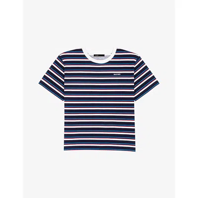 Maje Womens White/navy Striped Cropped Cotton-jersey T-shirt In Multi