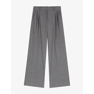 Maje Womens Wide-leg High-rise Woven Trousers Grey