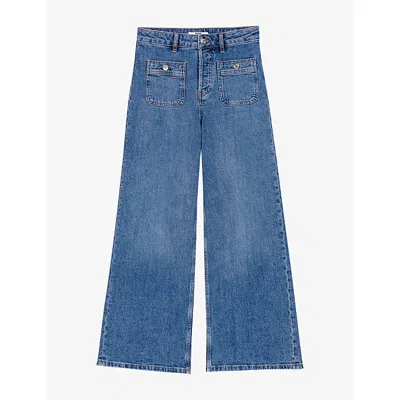 Maje Womens Wide-leg Patch-pocket Stretch-denim Jeans Blue