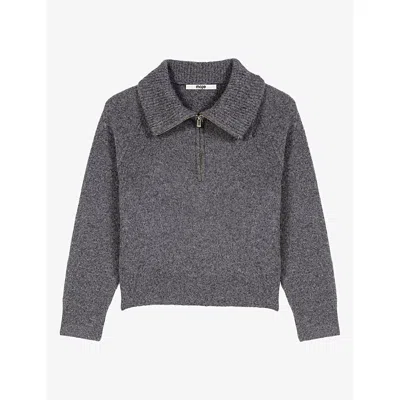 Maje Womens Zip-neck Regular-fit Yak-blend Jumper Grey In Gray