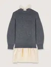 MAJE WOOL AND ORGANZA DUAL-FABRIC DRESS