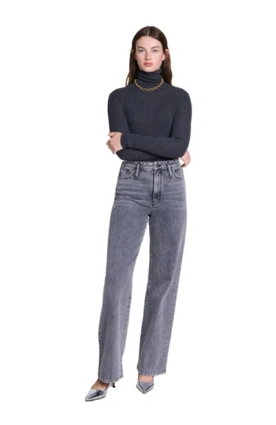 Maje Ribbed Wool And Silk-blend Turtleneck Sweater In Gray