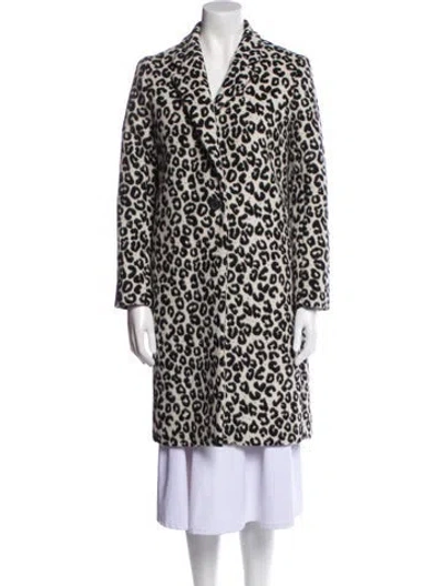 Pre-owned Maje Wool Animal Print Faux Fur Coat W/ Tags In White
