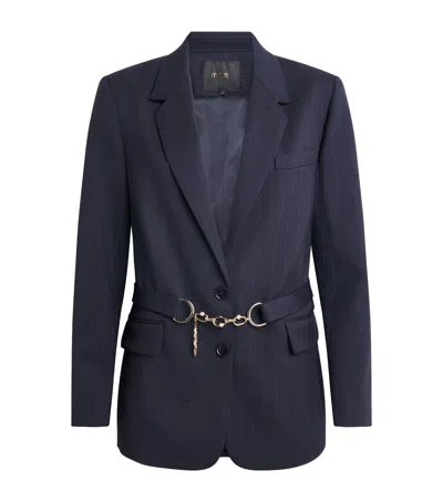 Maje Wool-blen Chalk Stripe Blazer In Blue