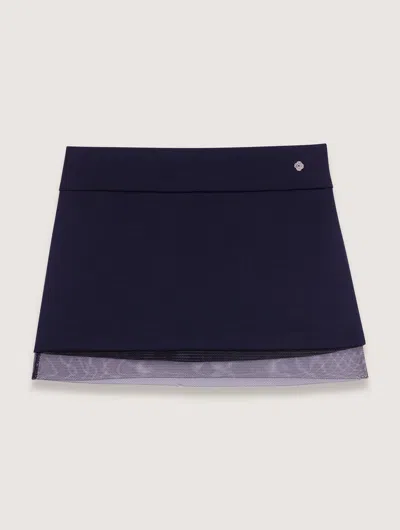 Maje Wool Blend And Tulle Skirt In Navy