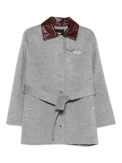 Maje Wool-blend Belted Coat In Gray