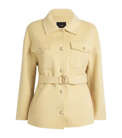 Maje Wool-blend Belted Jacket In Yellow