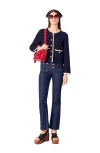 Maje Womens Contrast-trim Wool-blend Cardigan Bleus In Navy