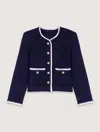 Maje Womens Contrast-trim Wool-blend Cardigan Bleus In Navy