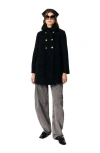 Maje Wool-blend Pea Coat In Black