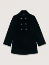 Maje Wool-blend Pea Coat In Black