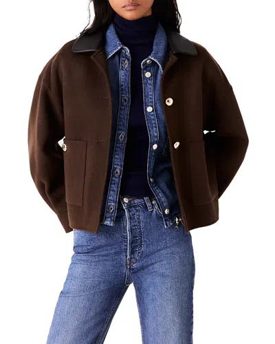 Maje Womens Contrast-collar Boxy-fit Wool-blend Jacket Brown