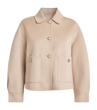 Maje Wool-blend Cropped Jacket In Neutral