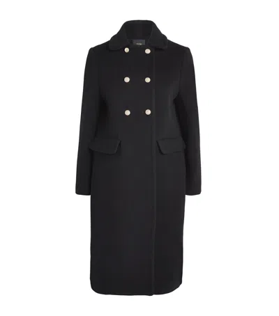 Maje Wool-blend Double-breasted Pea Coat In Black