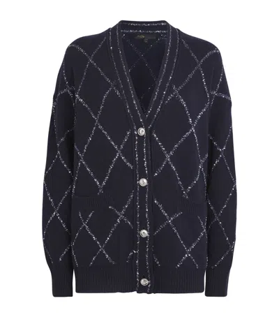 Maje Wool-blend Embellished Cardigan In Blue