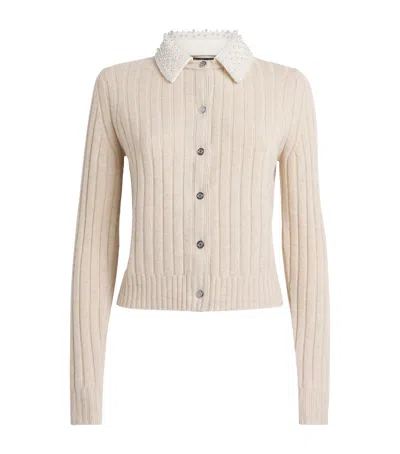 Maje Wool-blend Embellished Cardigan In Sand