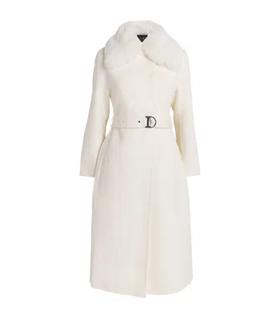 Maje Wool-blend Faux-fur Coat In White