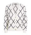 Maje Moove Diamond-pattern Logo-embellished Knitted Cardigan In White
