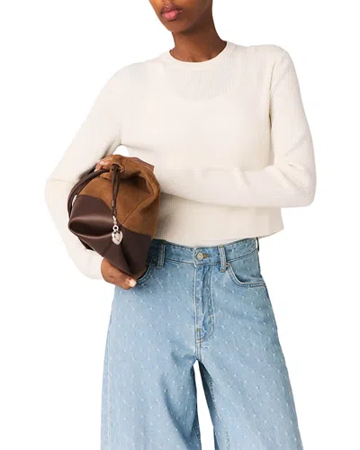 Maje Wool Blend Long Sleeve Sweater In White