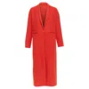 Maje Wool Blend Peak Lapel Pocketed Long Coat Jacket In Red