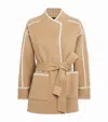 Maje Womens Camel Embroidered-trim High-neck Wool-blend Coat In Brown