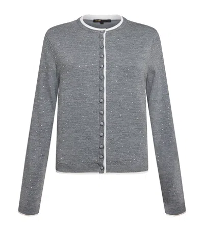 Maje Wool-blend Rhinestone-embellished Cardigan In Gray