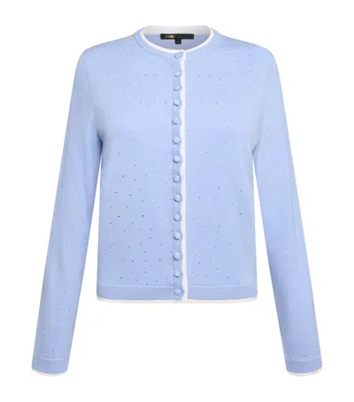 Maje Wool-blend Rhinestone-embellished Cardigan In Blue