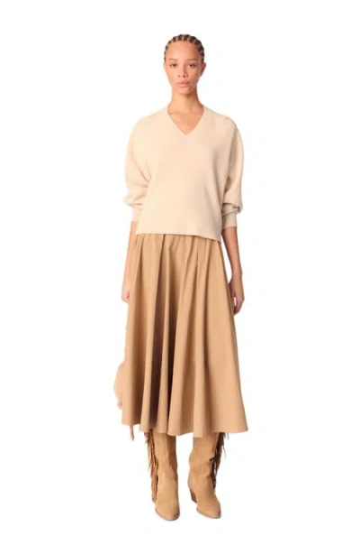Maje Wool Blend V-neck Sweater In Beige