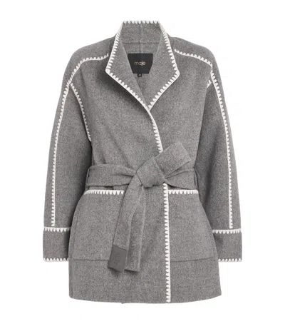 Maje Wool-blend Wrap Coat In Gray