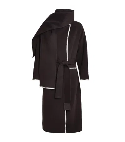 Maje Wool-blend Wrap Coat In Black