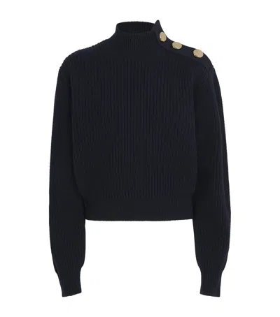 Maje Wool Button-neck Sweater In Black