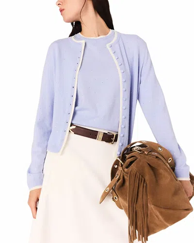 Maje Wool Cardigan With Rhinestones In Blue