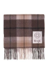 Maje Womens Big Brown Check Checked Wool And Cashmere Scarf In Brown