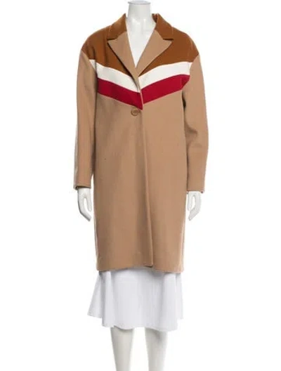 Pre-owned Maje Wool Colorblock Pattern Coat In Brown