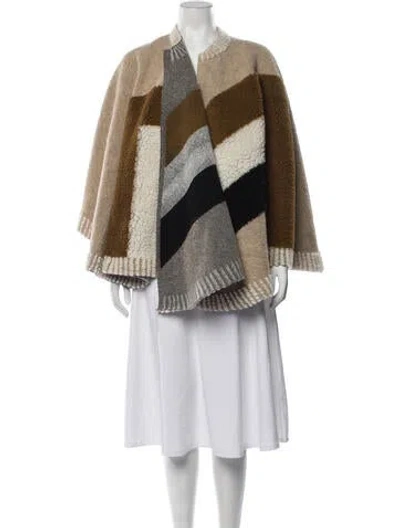 Pre-owned Maje Wool Colorblock Pattern Shawl In Neutrals