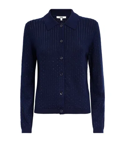 Maje Wool Embellished Polo Cardigan In Blue