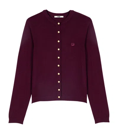 Maje Wool Embroidered-logo Cardigan In Purple