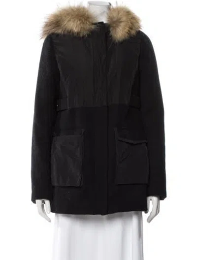 Pre-owned Maje Wool Faux Fur Coat In Black