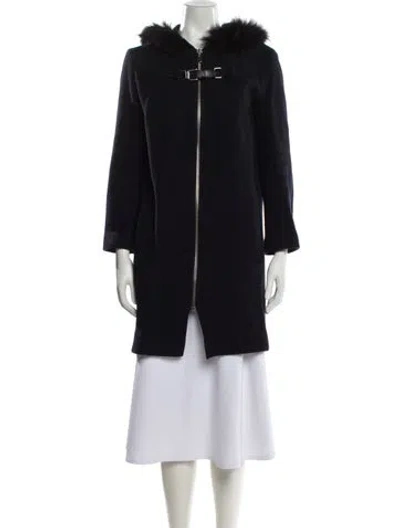 Pre-owned Maje Wool Faux Fur Coat In Blue