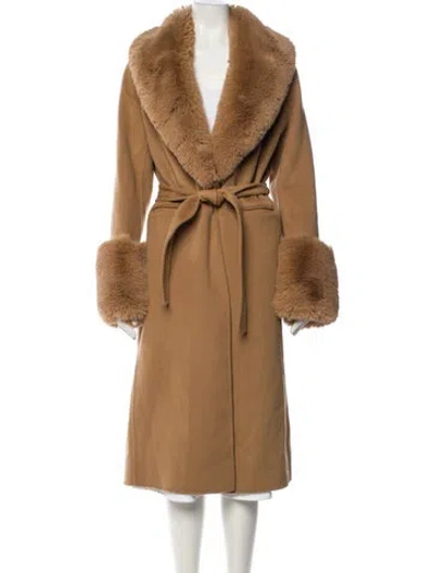 Pre-owned Maje Wool Faux Fur Coat In Brown