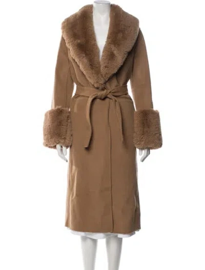 Pre-owned Maje Wool Faux Fur Coat In Brown