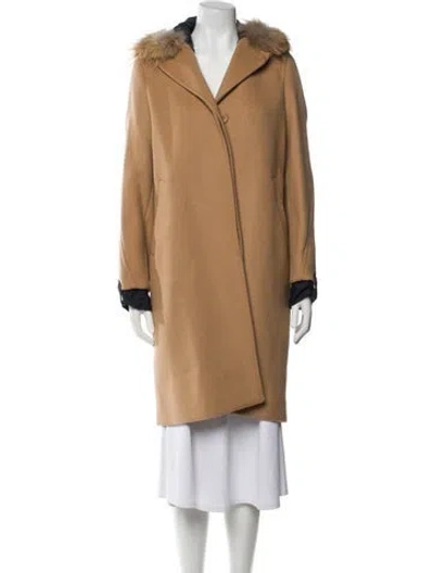 Pre-owned Maje Wool Faux Fur Coat W/ Tags In Brown
