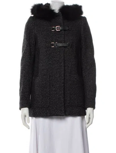 Pre-owned Maje Wool Fur Coat In Gray