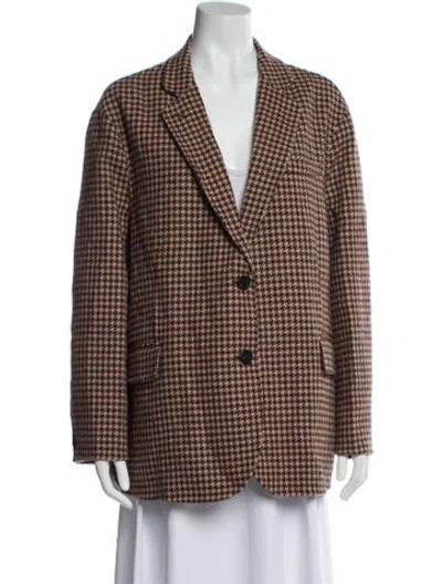 Pre-owned Maje Wool Houndstooth Print Blazer W/ Tags In Brown