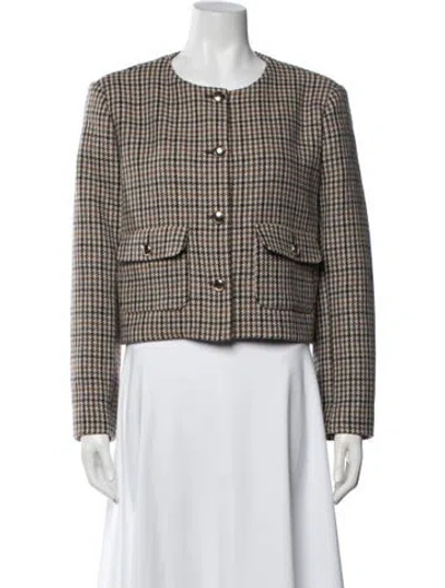 Pre-owned Maje Wool Houndstooth Print Jacket In Neutral