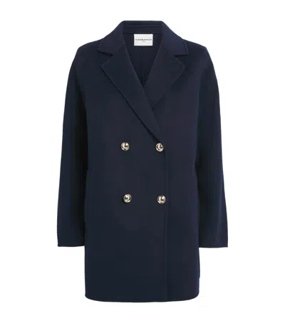 Maje Wool Longline Pea Coat In Blue