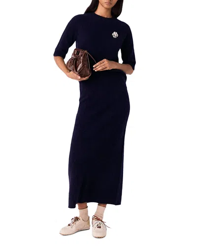 Maje Wool Midi Pencil Skirt In Blue