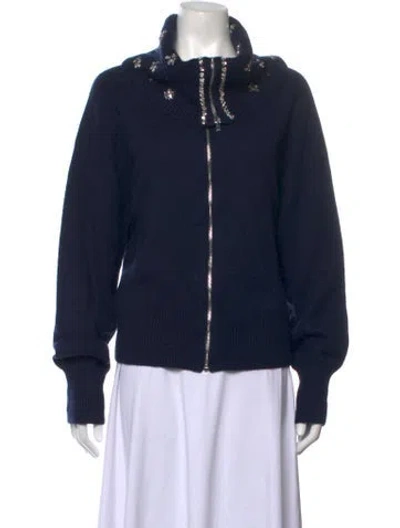 Pre-owned Maje Wool Mock Neck Sweater In Blue