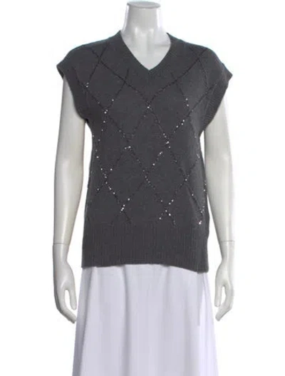 Pre-owned Maje Wool Patterned Sweater In Gray